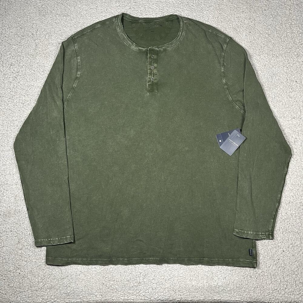 Lucky Brand Shirt Mens 2XL Green Faded Henley Snap Button Long Sleeve Casual